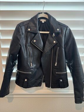 Topshop Black Leather Moto Jacket with Silver Hardware